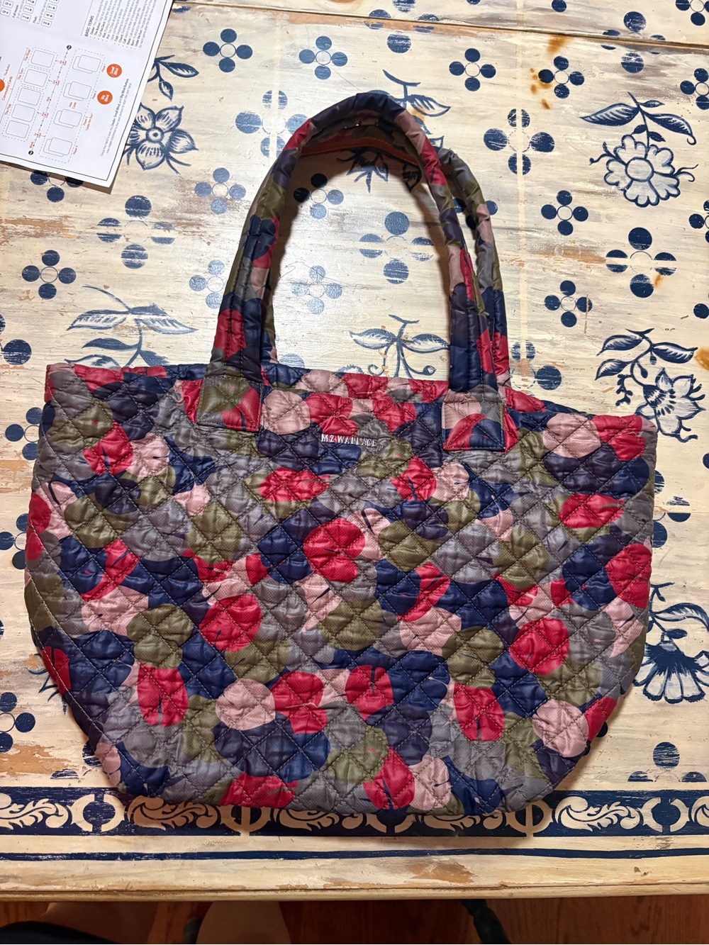 MZ Wallace Quilted Tote Bag in Red, Olive Green, Navy & Blush
